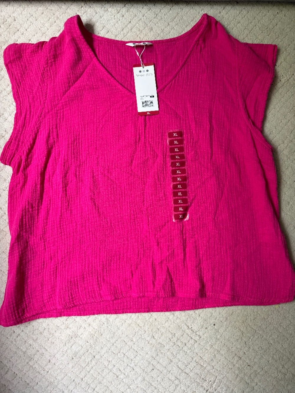 Three Dots Size XL Fuchsia Gauze Cotton Top NWT Boho Resort Coastal Core